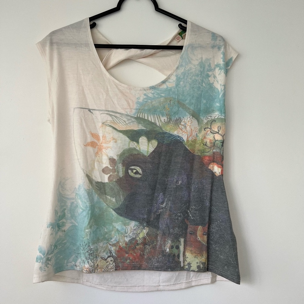 Anthropologie ETT twa | Aquatic Life Open Back Neutral Motif Tee Size XS